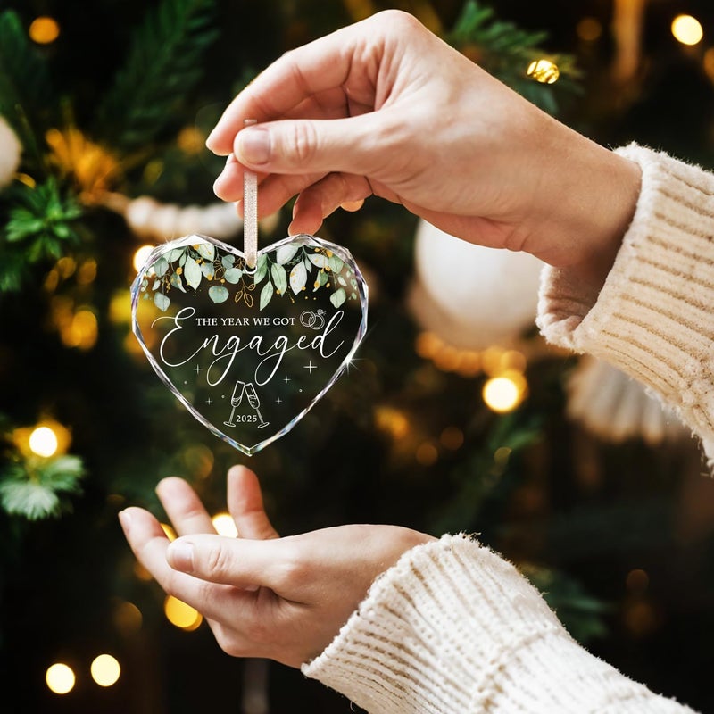 HEXMOZ Engagement Ornament 2025 - First Christmas Engaged Ornament 2025 for Couples - Engagement Gifts for Couples, Women, Fiance, Her, Newly Engaged Couple, Bride to Be - Glass Ornaments Party Decor - Image 2